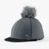 Premier Equine Jersey Hat Silk With Faux Fur Pom Pom Charcoal -Equestrian Related Jersey Hat Silk with Faux Fur Pom Pom Grey 1