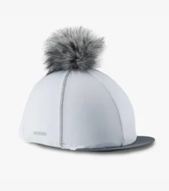 Premier Equine Jersey Hat Silk With Faux Fur Pom Pom White -Equestrian Related Jersey Hat Silk with Faux Fur Pom Pom White 3