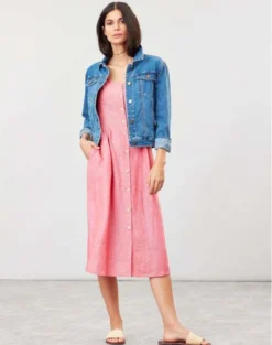 Joules Abby Solid Button Through Strappy Dress Red White -Equestrian Related Joules Abby Solid Womens Button Through Strappy Dress 8