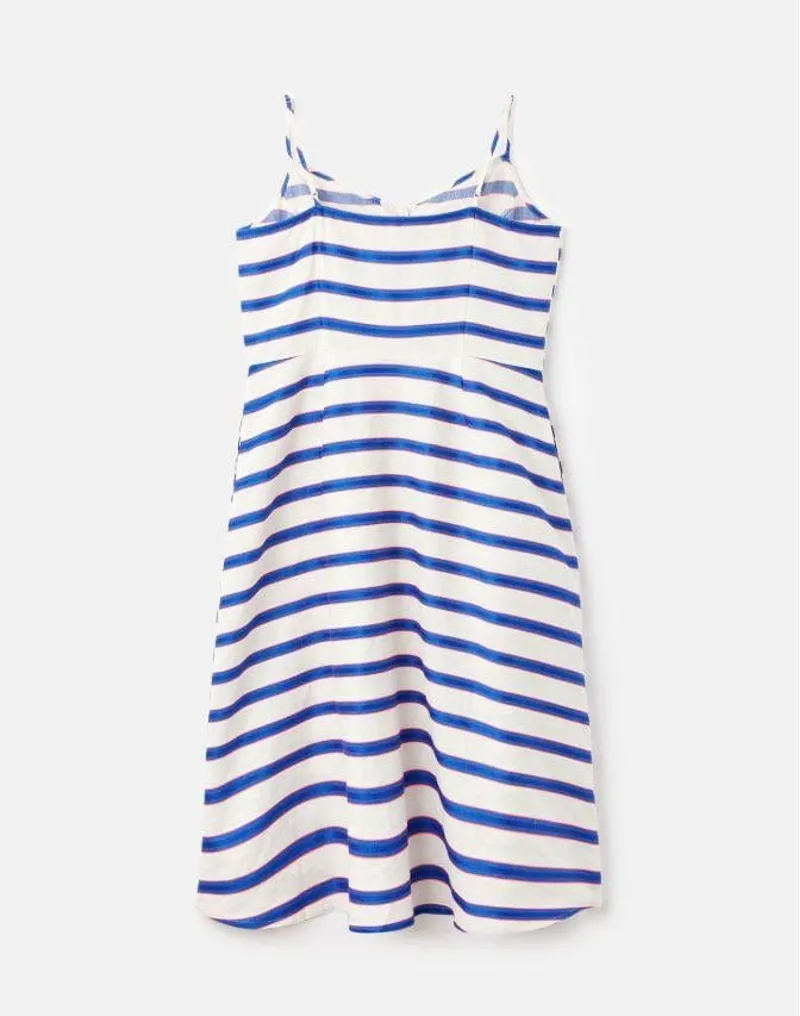 Joules Abby Button Through Strappy Dress White Blue Stripe 4 Joules Abby Button Through Strappy Dress White Blue Stripe - Image 2