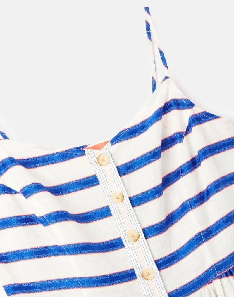 Joules Abby Button Through Strappy Dress White Blue Stripe 5 Joules Abby Button Through Strappy Dress White Blue Stripe - Image 3