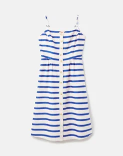 Joules Abby Button Through Strappy Dress White Blue Stripe
