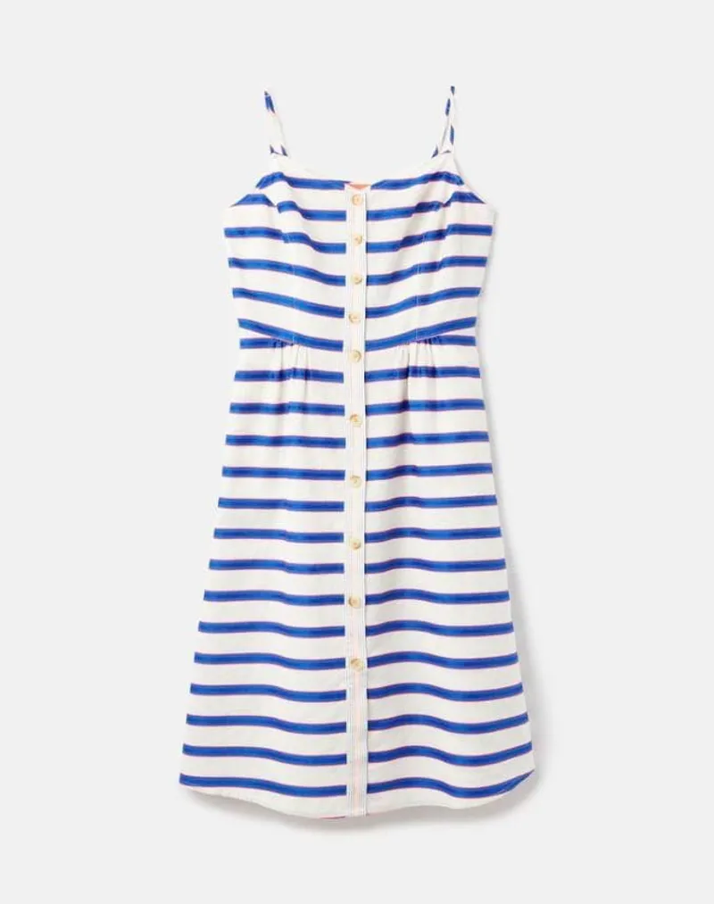 Joules Abby Button Through Strappy Dress White Blue Stripe 3 Joules Abby Button Through Strappy Dress White Blue Stripe