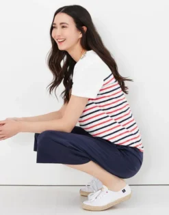 Joules Harbour Stripe Short Sleeved Top Cream Stripe -Equestrian Related Joules Harbour Stripe Womens Short Sleeved Button Shoulder Top 4