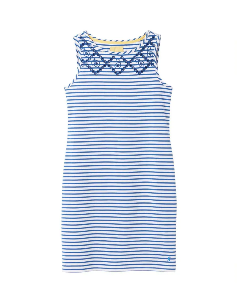 Joules Riva Print Sleeveless Jersey Dress White Blue Stripe 3 Joules Riva Print Sleeveless Jersey Dress White Blue Stripe