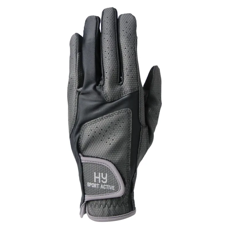 Hy Sport Active Riding Gloves In Black/Pencil Point Grey 3 Hy Sport Active Riding Gloves In Black/Pencil Point Grey