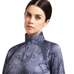 Ariat Women's Sunstopper 2.0 1/4 Zip Baselayer Charcoal Bit Print -Equestrian Related S22 WMS ENGL 10039353 detail01