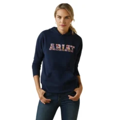 Ariat Women's 3D Logo 2.0 Hoodie Navy/Red -Equestrian Related S23 WMS ENGL 10043320 front